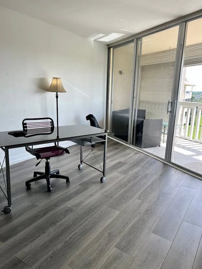 Private desk and workspace on the screened balcony
